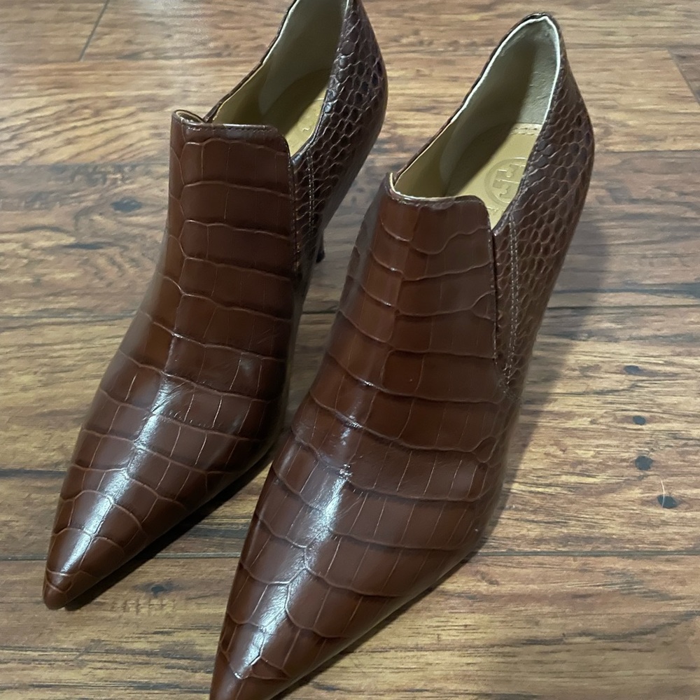 Tory Burch Brown Croc Booties